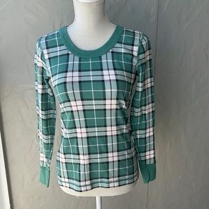 Hannah Anderson Pajama Top 100% Organic Cotton Green Plaid S